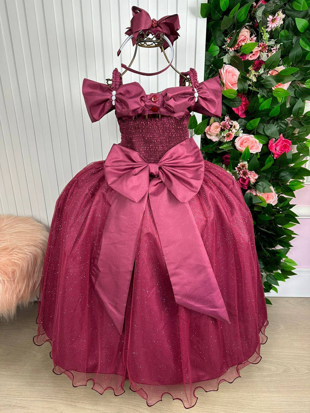 Vestido Princesa Marsala com Forro em Poliéster e Algodão