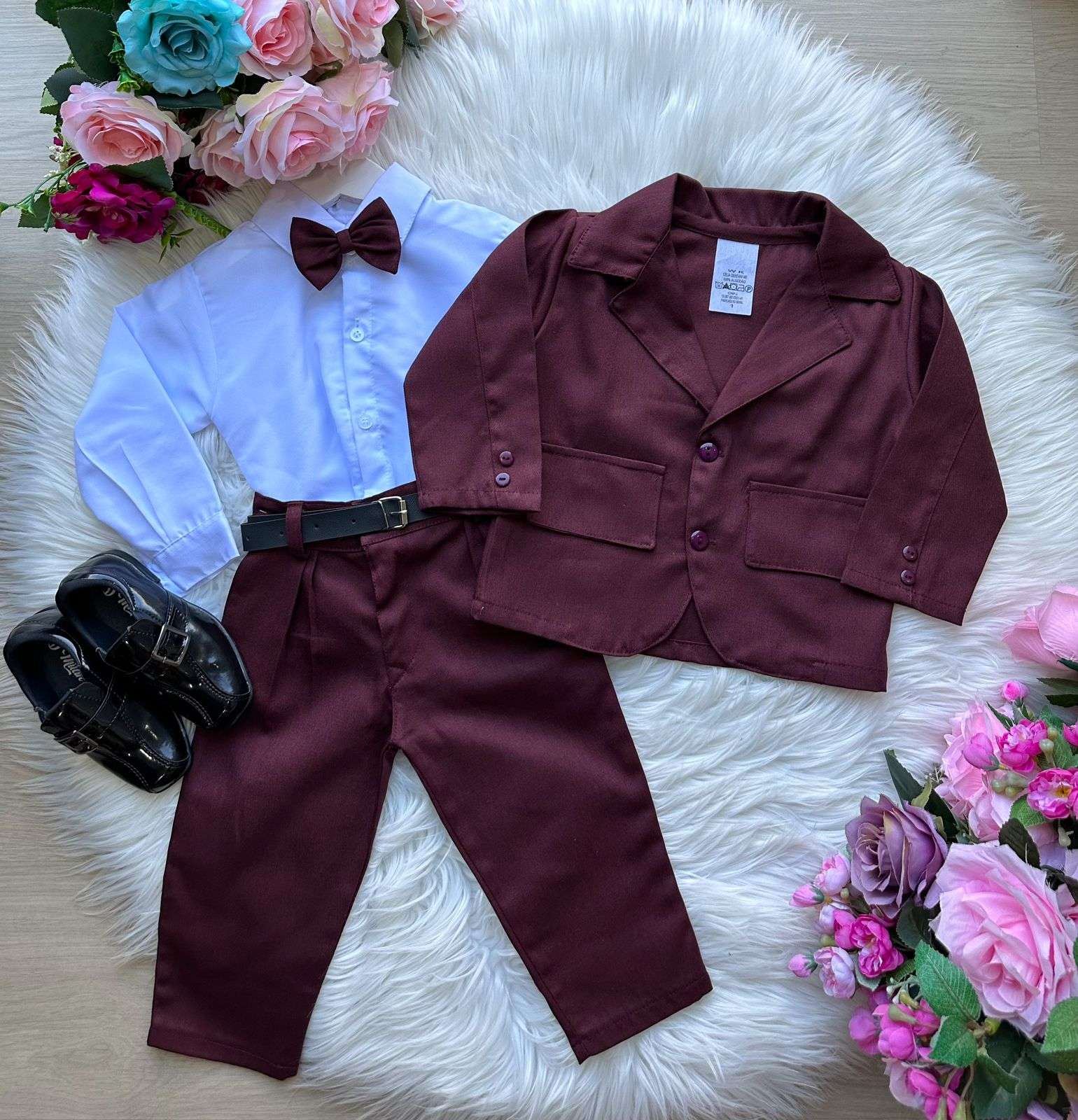 Terno Pedro Infantil Marsala Conjunto Social Elegante