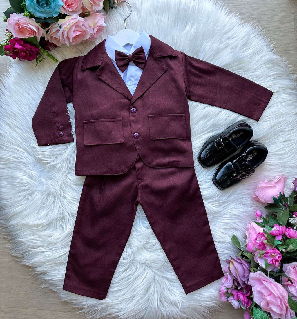 Terno Pedro Infantil Marsala Conjunto Social Elegante