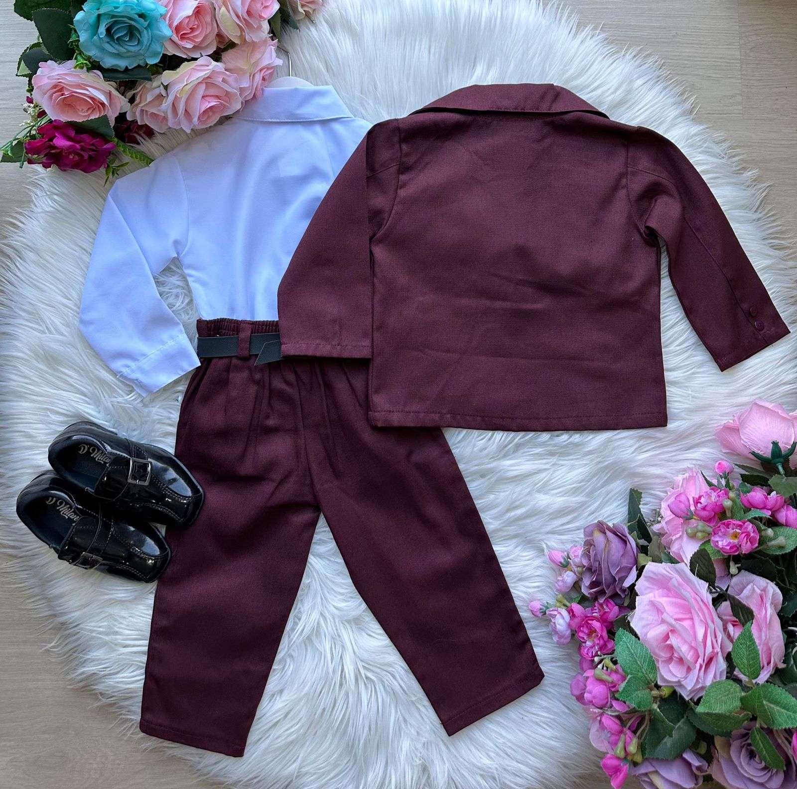 Terno Pedro Infantil Marsala Conjunto Social Elegante