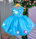 Vestido Azul Turquesa Princesa com Forro em Poliéster e Algodão Jardim Encantado