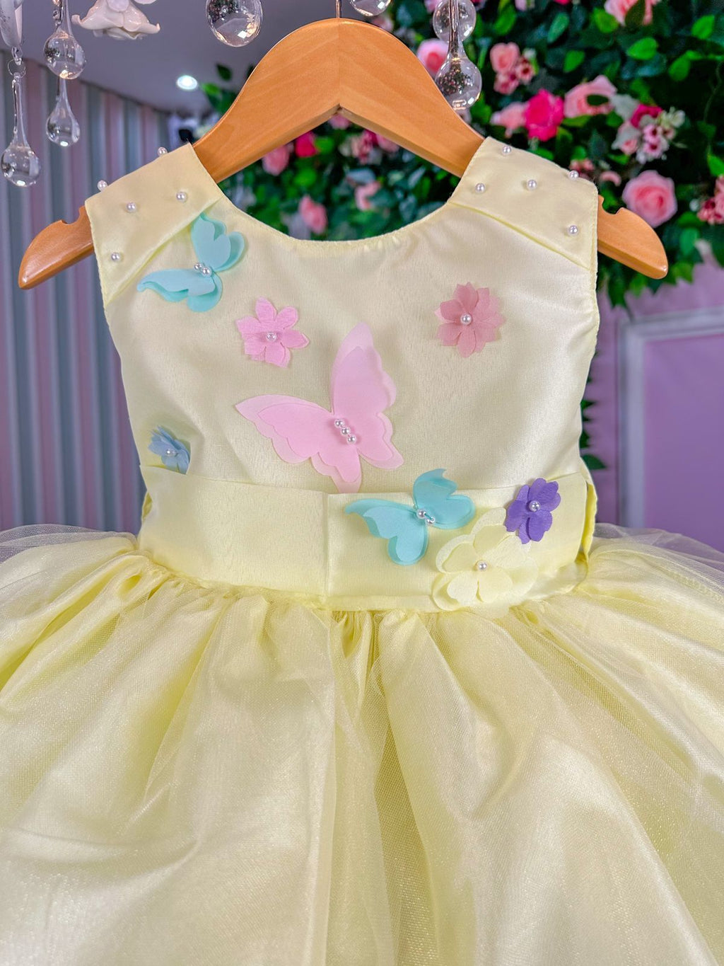 Vestido Amarelo Jardim Encantado com Forro Confortável e Laço