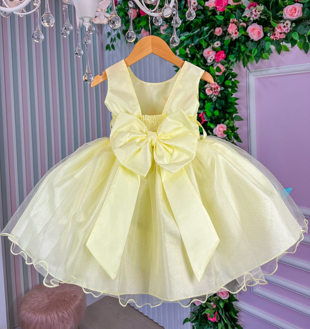 Vestido Amarelo Jardim Encantado com Forro Confortável e Laço