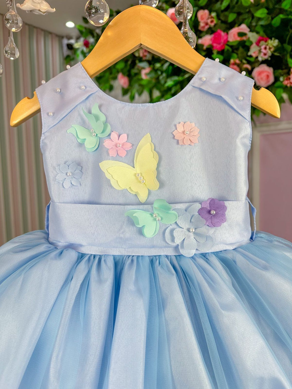 Vestido Azul Bebê Jardim Encantado para Princesa em Tecido Misto