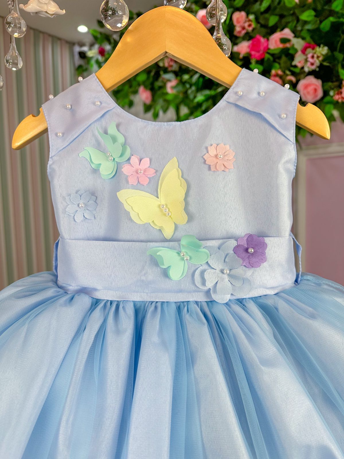 Vestido Azul Bebê Jardim Encantado para Princesa em Tecido Misto
