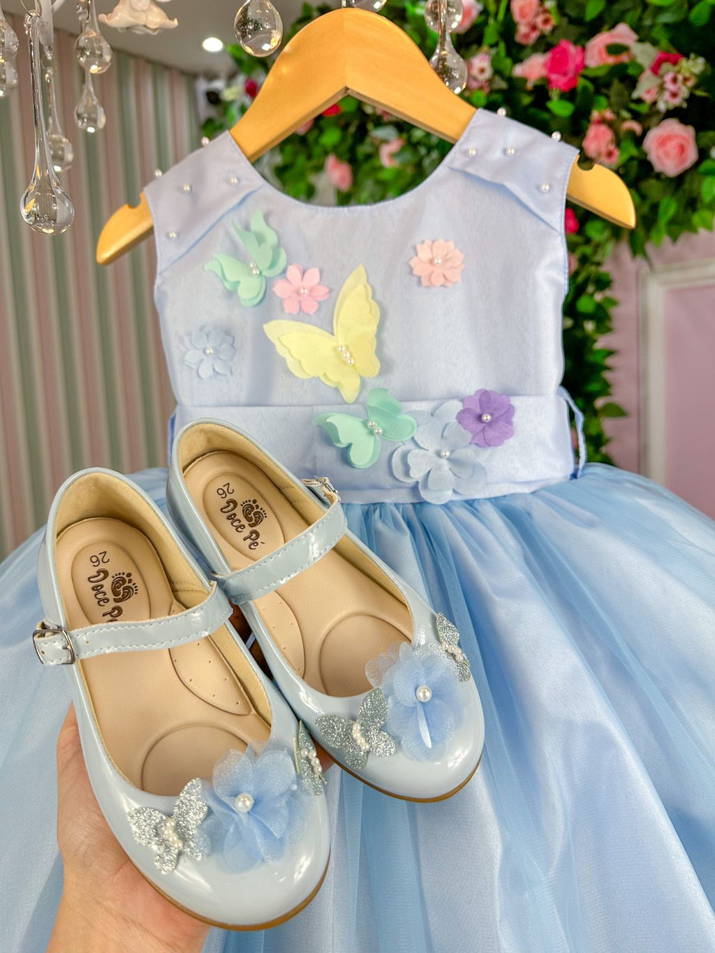 Vestido Azul Bebê Jardim Encantado para Princesa em Tecido Misto