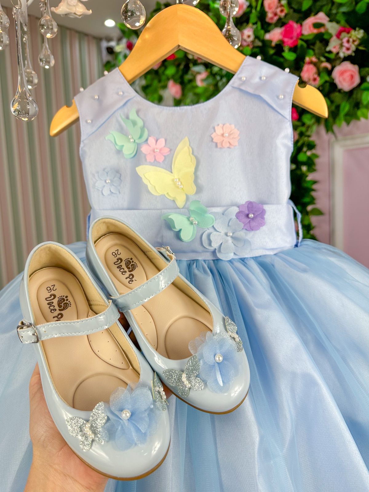 Vestido Azul Bebê Jardim Encantado para Princesa em Tecido Misto