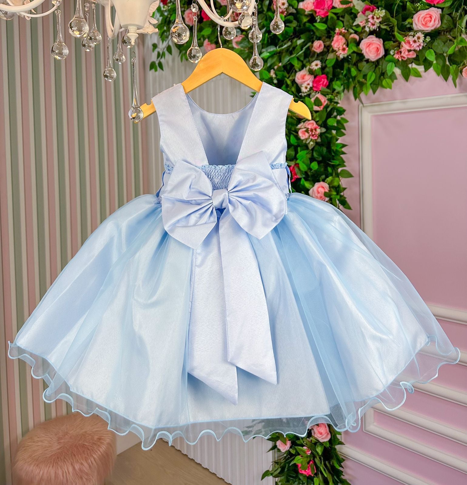Vestido Azul Bebê Jardim Encantado para Princesa em Tecido Misto