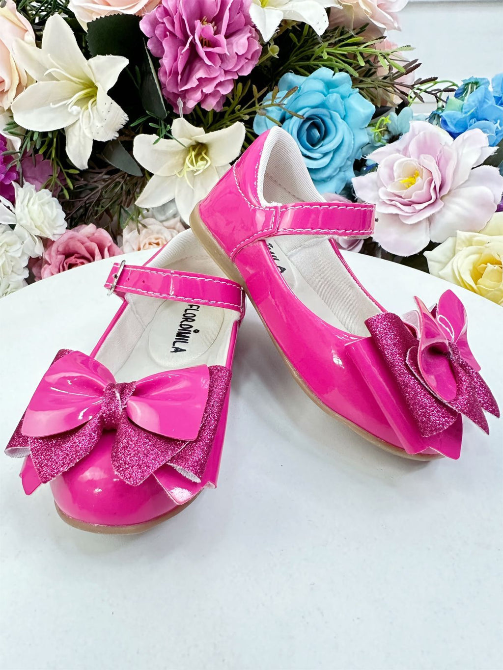 Sapatinho Pink Verniz com Lacinho e Glitter para Festas e Casuais