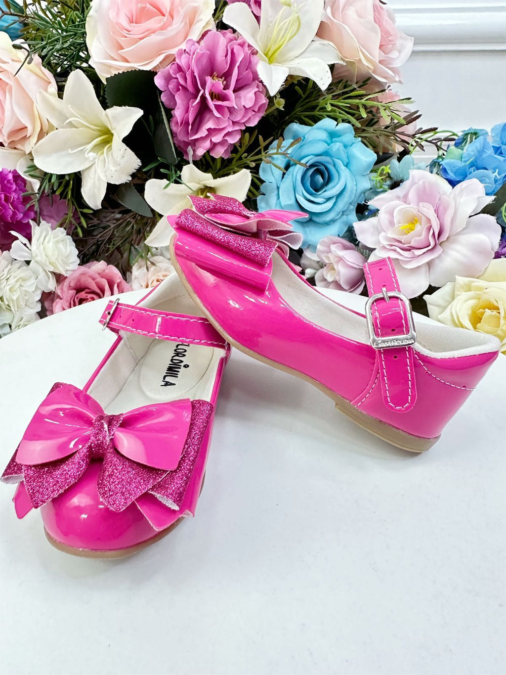 Sapatinho Pink Verniz com Lacinho e Glitter para Festas e Casuais