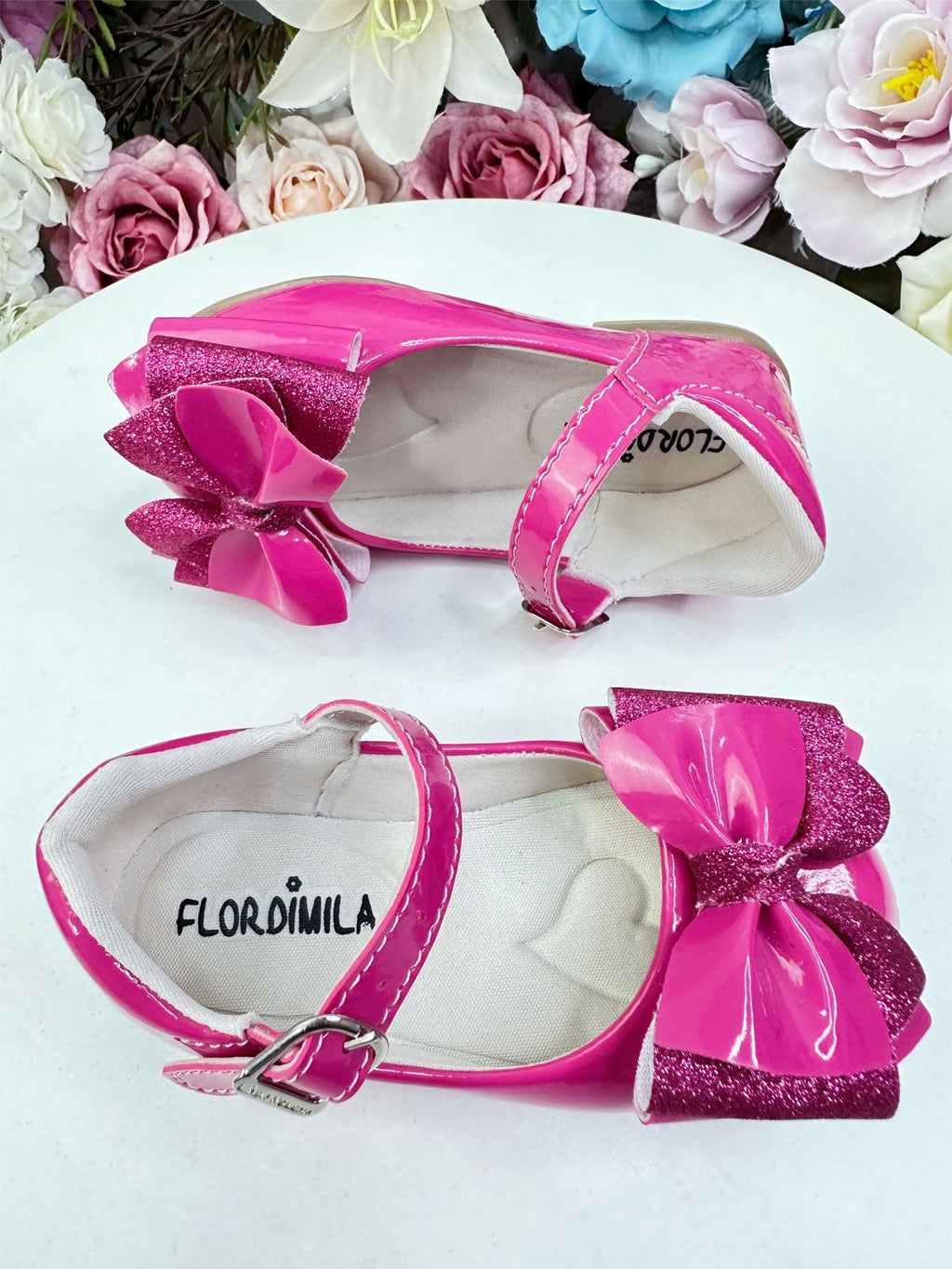 Sapatinho Pink de Verniz com Laço e Glitter para Festas e Uso Casual