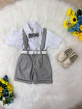Conjunto Social Short Susp. Gravata Cinza e Camisa Branca