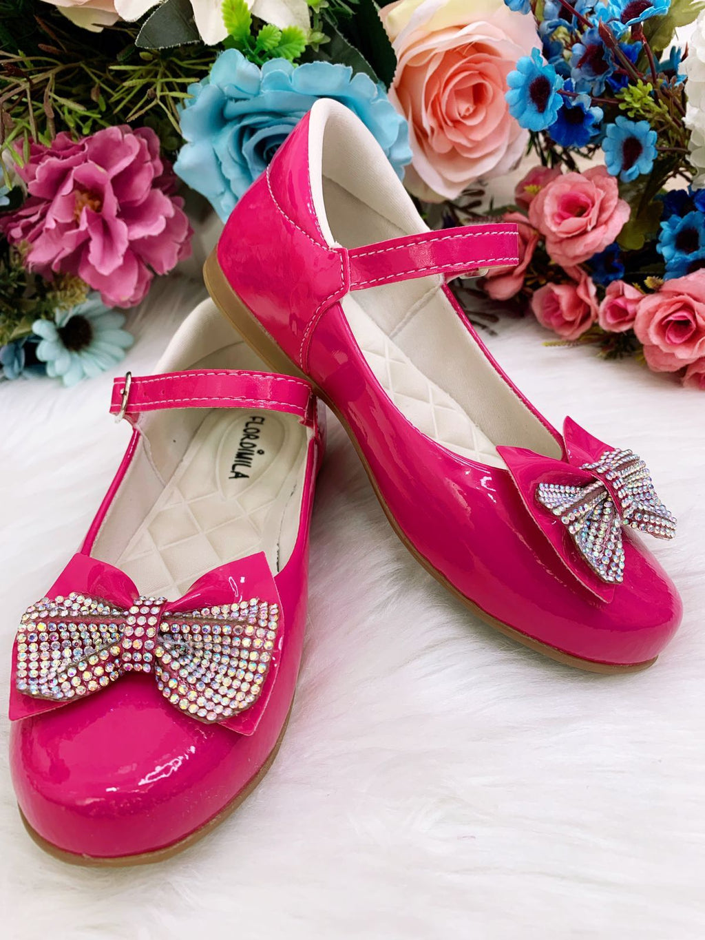 Sapatinho Infantil Verniz Pink com Laço e Strass para Festas