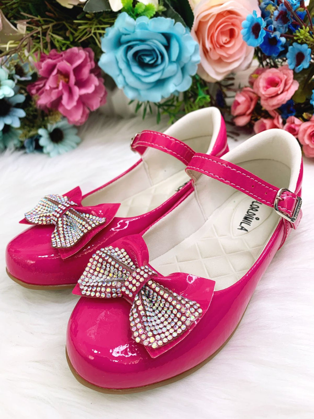 Sapatinho Infantil Verniz Pink com Laço e Strass para Festas