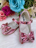 Sapatinho Metalizado Rose com Lacinho Glitter para Festas e Casuais