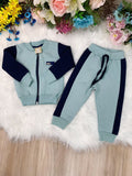 Conjunto de Moletom Jaqueta e Calça Verde e Azul Marinho
