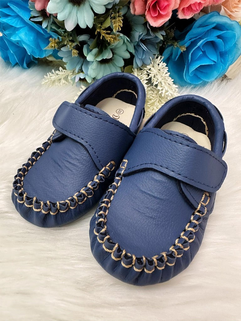 Mocassim Azul Marinho em Couro Sintético com Velcro para Príncipes
