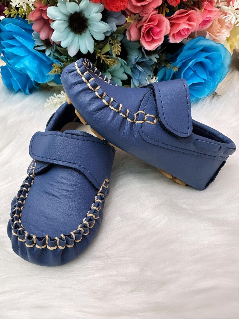 Mocassim Azul Marinho em Couro Sintético com Velcro para Príncipes