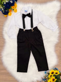 Conjunto Social Infantil Camisa Branca e Calça com Suspensório Preto