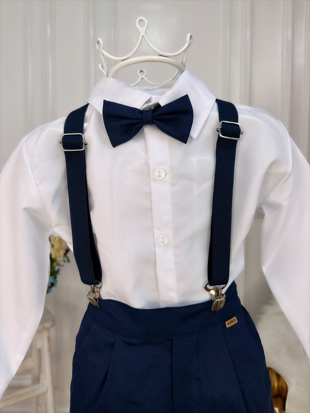 Conjunto Social Infantil Azul Marinho em Poliéster e Algodão