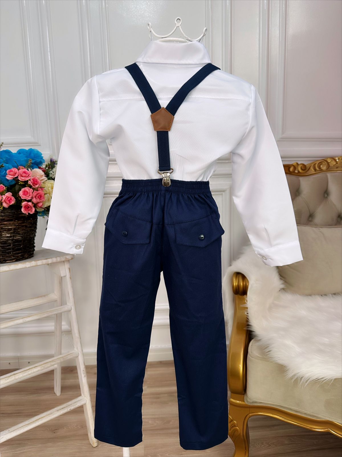 Conjunto Social Infantil Azul Marinho em Poliéster e Algodão