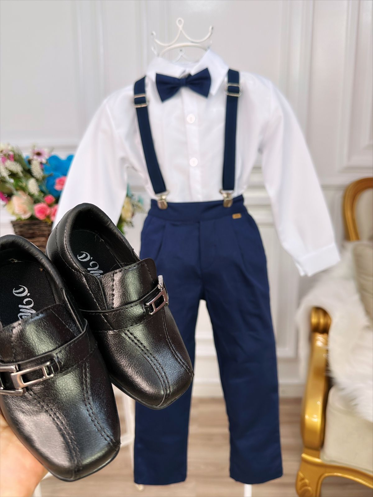 Conjunto Social Infantil Azul Marinho em Poliéster e Algodão
