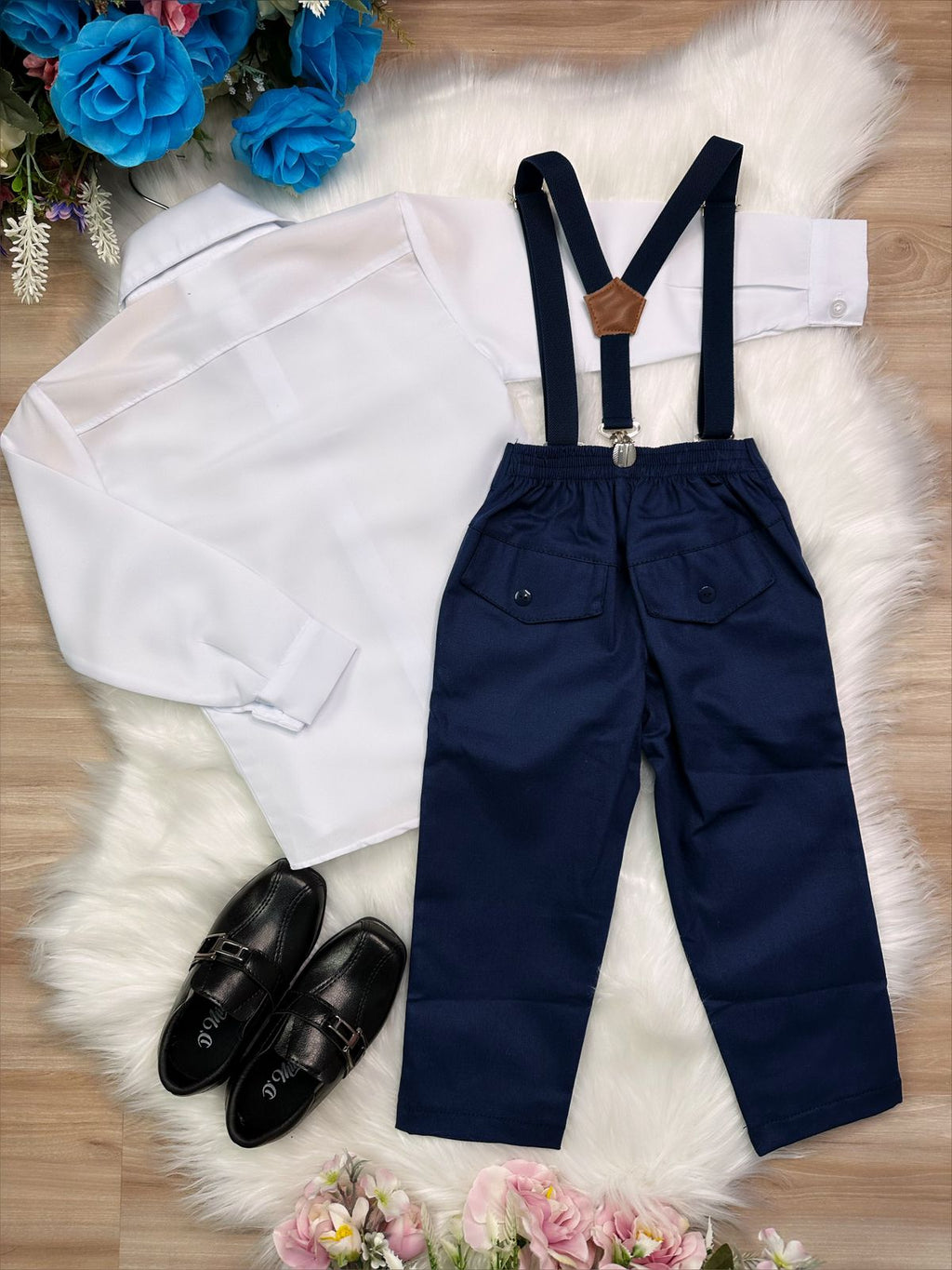Conjunto Social Infantil Azul Marinho em Poliéster e Algodão