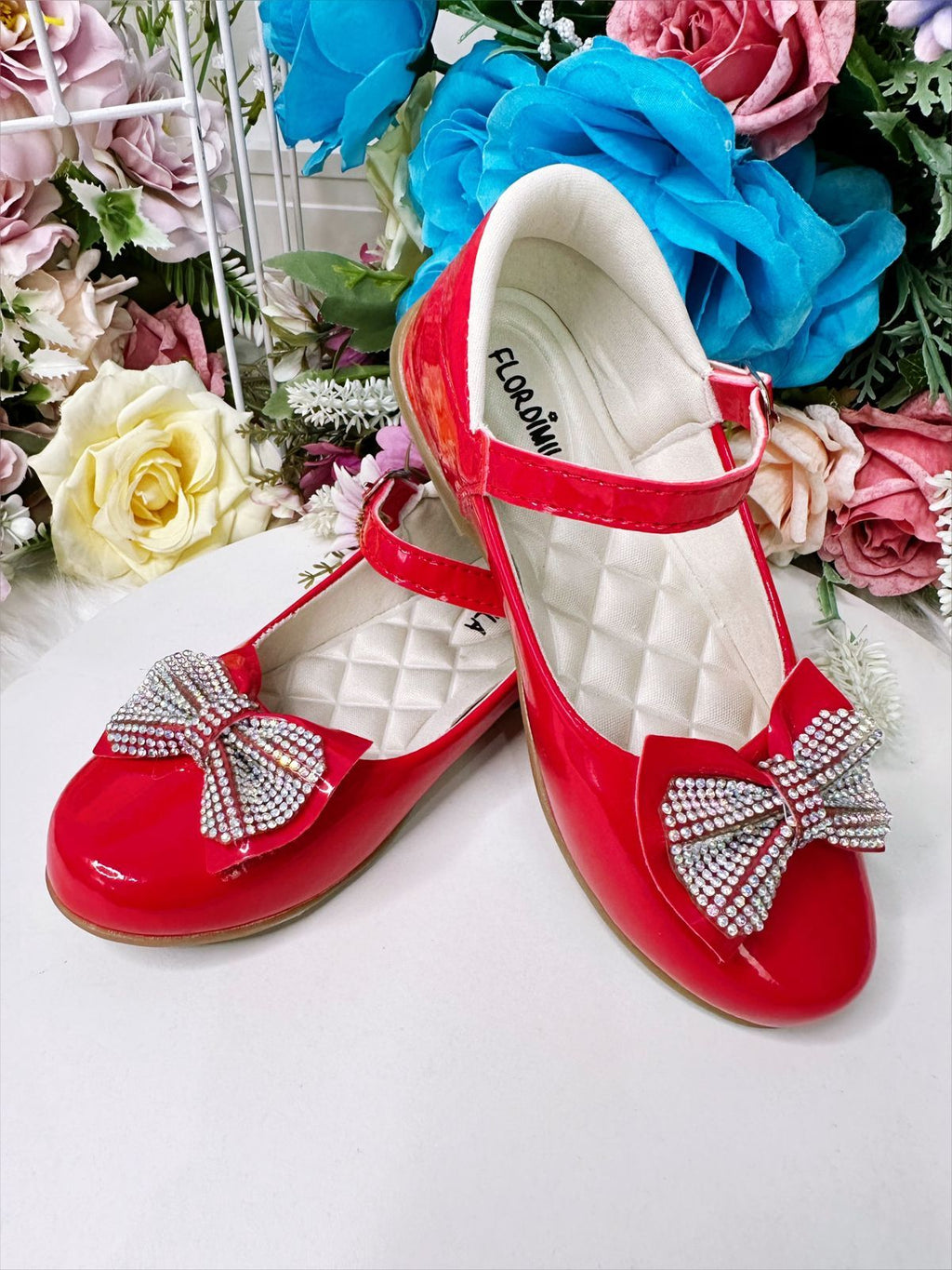 Sapatinho Infantil Verniz Vermelho com Laço e Strass para Festas
