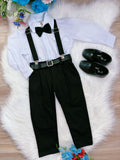 Conjunto Social Infantil Preto com Camisa, Gravata, Calça e Suspensório