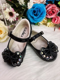 Sapatinho Bebê Verniz Preto Com Laço Glitter e Strass