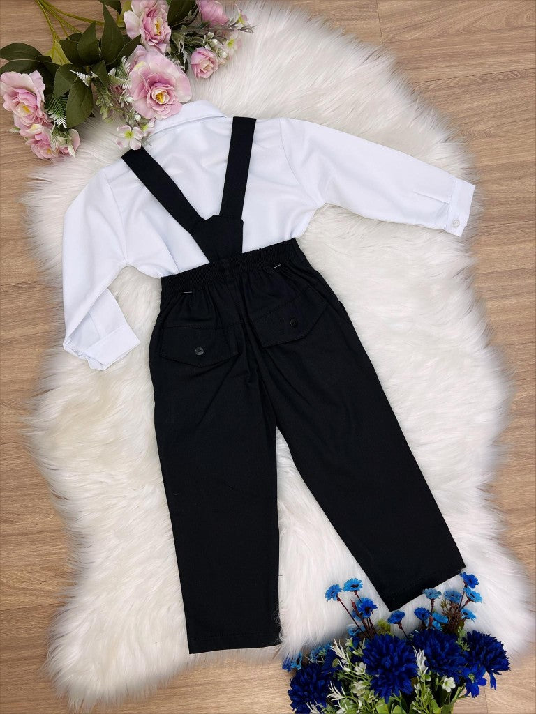 Conjunto Social Infantil Camisa Branca Calça de Algodão e Gravata Preta