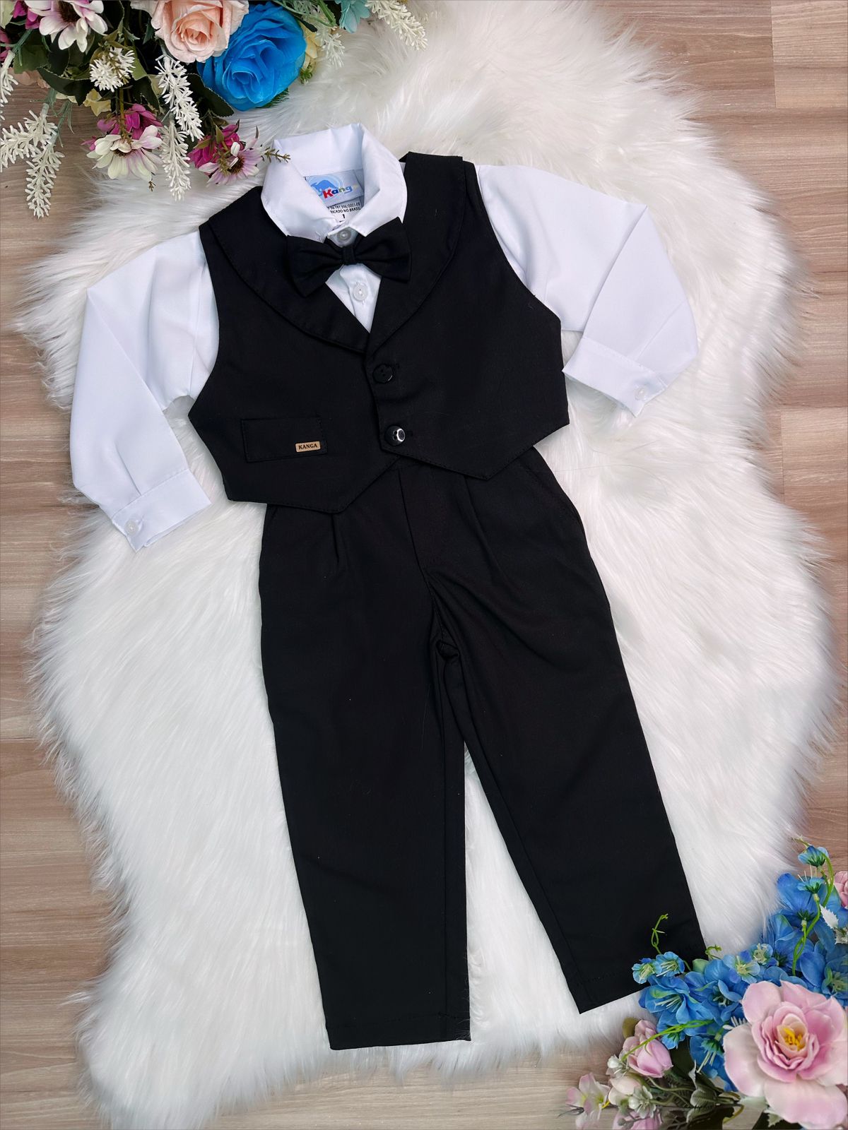Conjunto Social Infantil Preto em Poliéster e Algodão