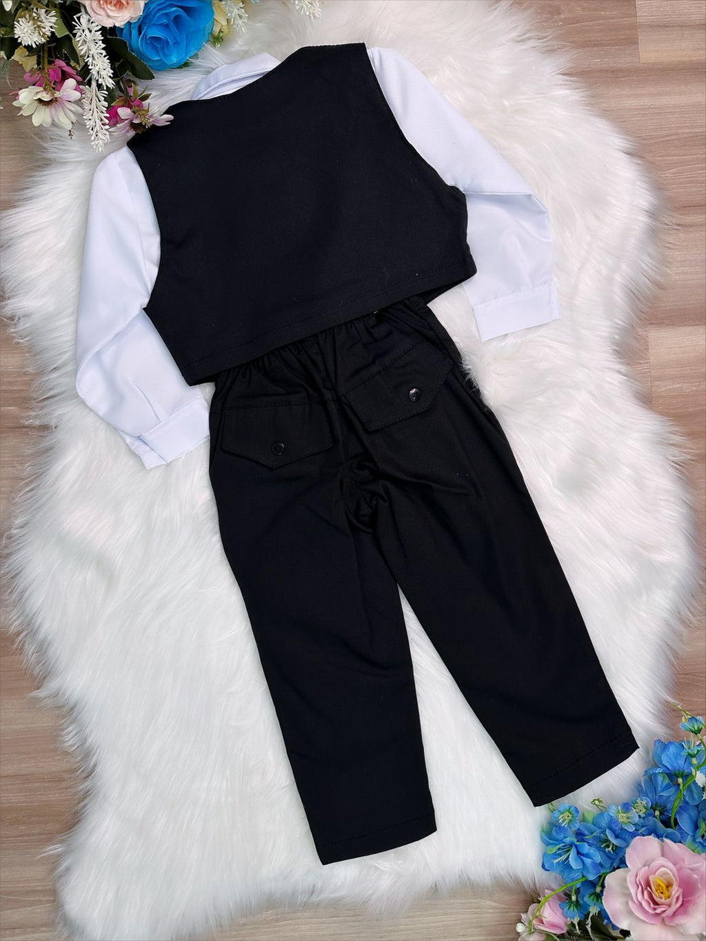 Conjunto Social Infantil Preto em Poliéster e Algodão