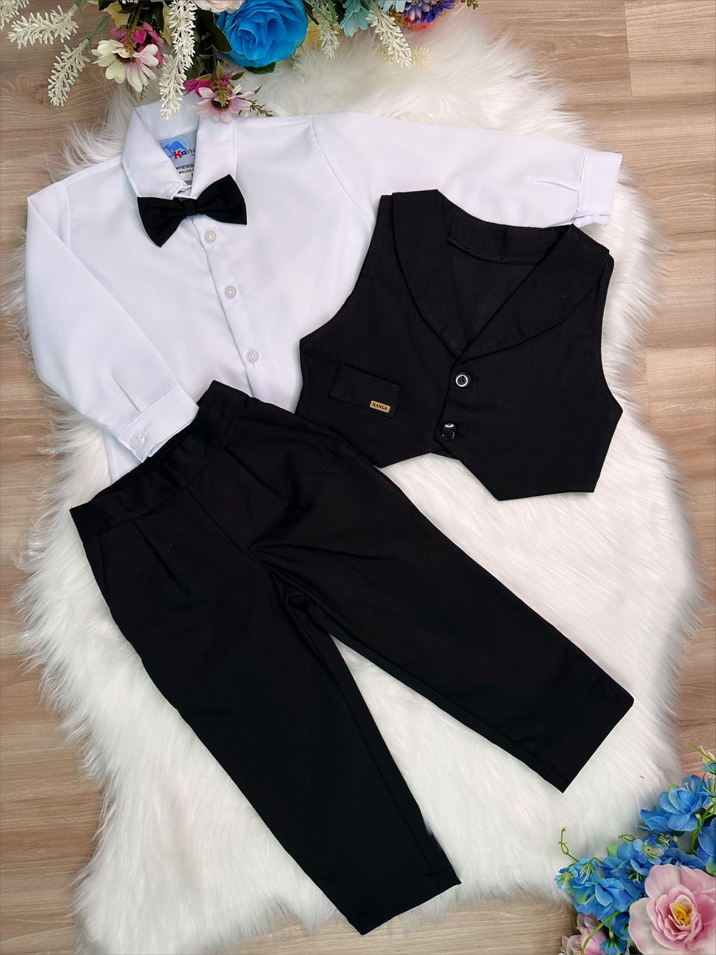 Conjunto Social Infantil Preto em Poliéster e Algodão