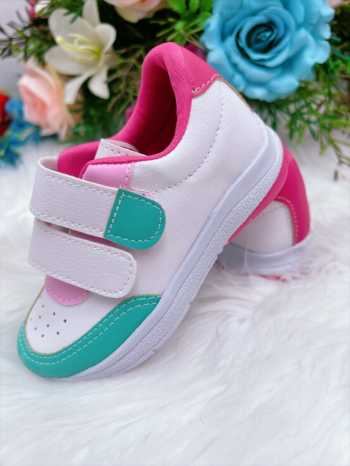Tênis Infantil Branco e Verde C/ Velcro Meninas