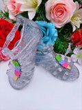 Sandália Infantil Gladiadora Prata Glitter com Aplique de Sorvete