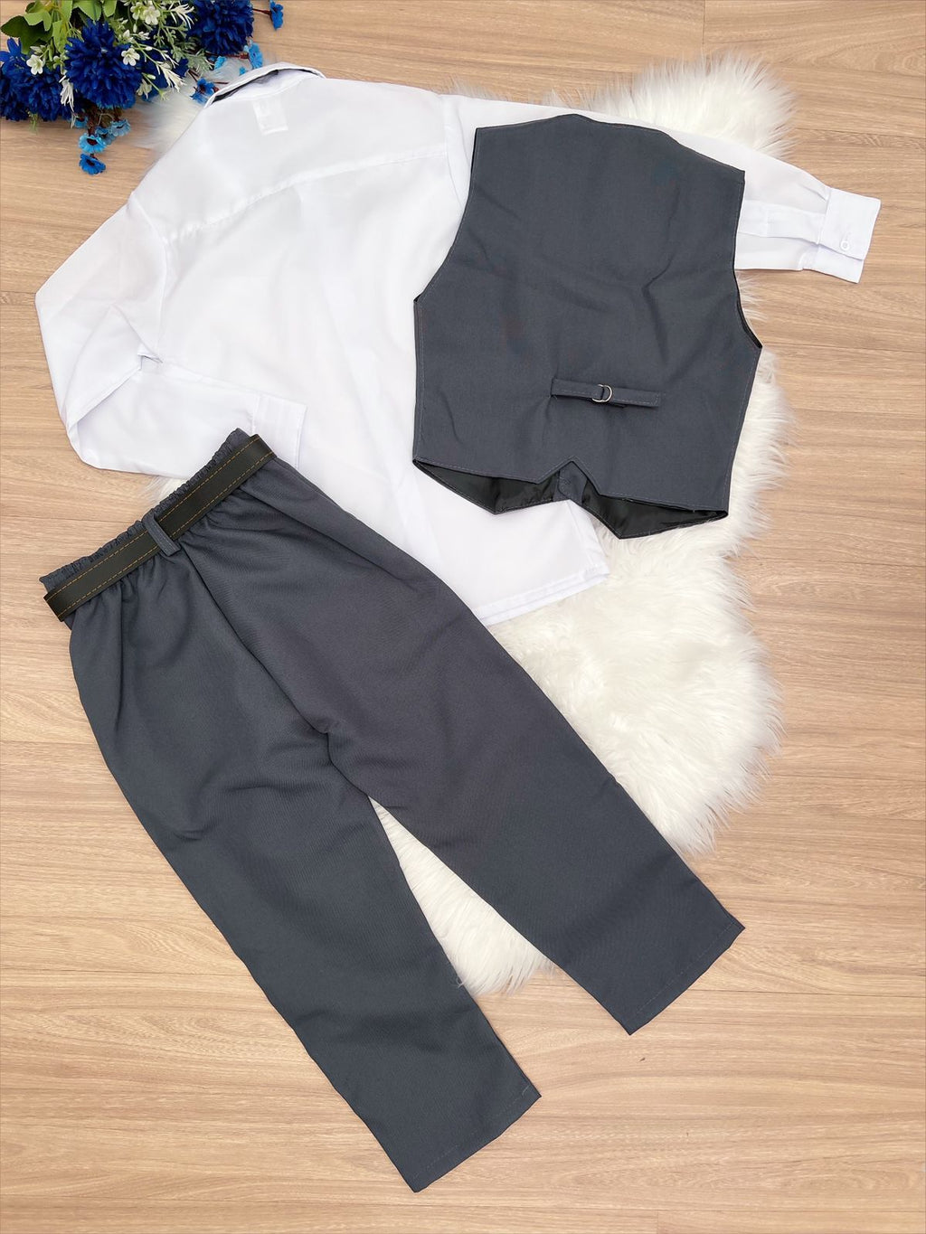 Conjunto Social Colete Calça Cinza Chumbo Camisa Branca