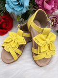 Sandália Infantil Amarela Fosca Com Laço Dourado