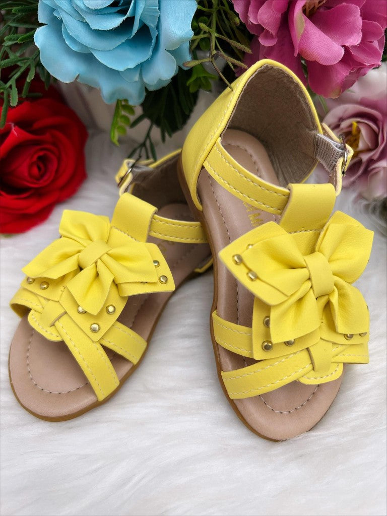 Sandália Infantil Amarela Fosca Com Laço Dourado