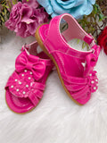 Sandália Infantil Pink Verniz com Laço e Aplique de Pérolas