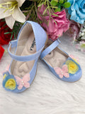 Sapatinho Infantil Azul Verniz Com Aplique de Borboletas e Flores