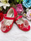 Sapatinho Infantil Verniz Vermelho com Aplique de Borboletas e Flores