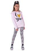 Conjunto Moletom Infantil Rosa Chá Com Calça Legging Estampada