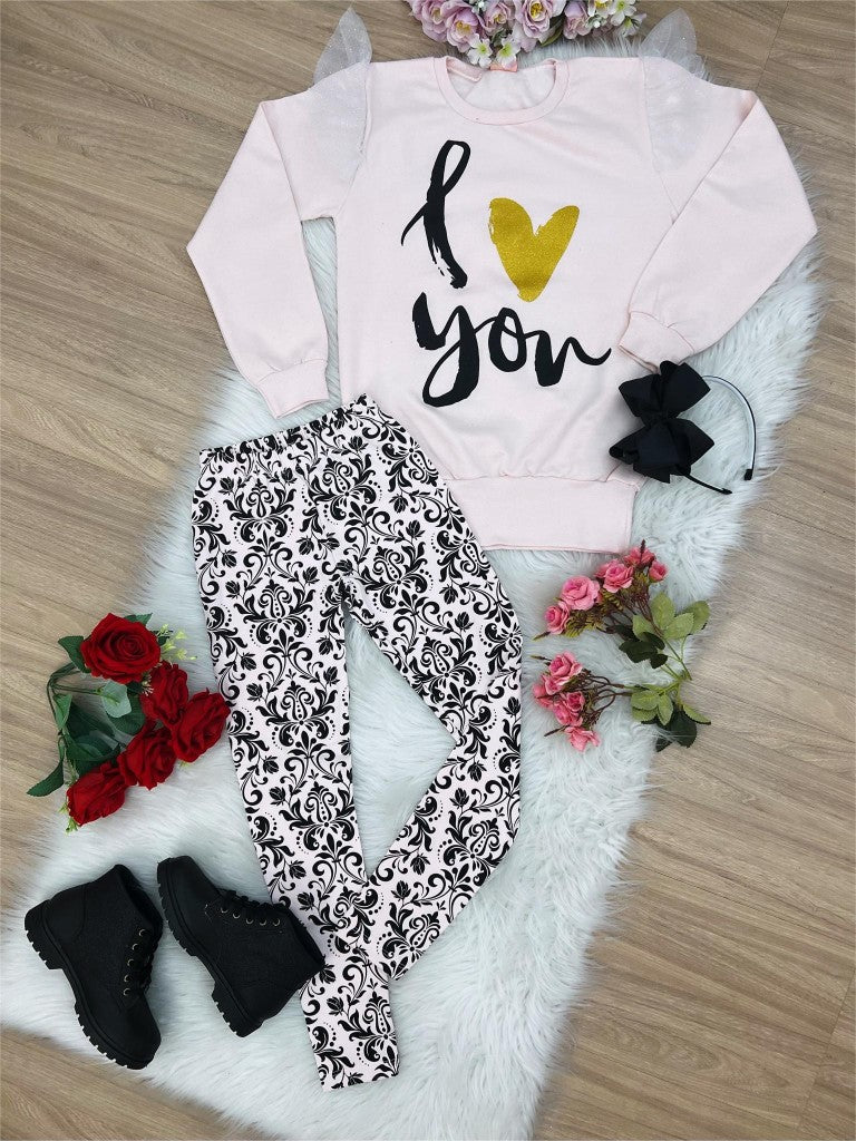 Conjunto Moletom Infantil Rosa Chá Com Calça Legging Estampada