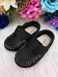 Mocassim Preto de Couro Sintético com Velcro para Príncipes