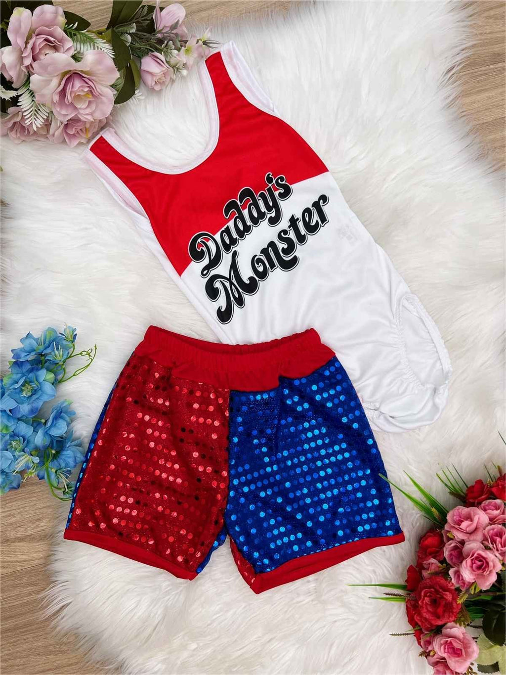 Fantasia Infantil Arlequina com Brilho em Body e Shorts