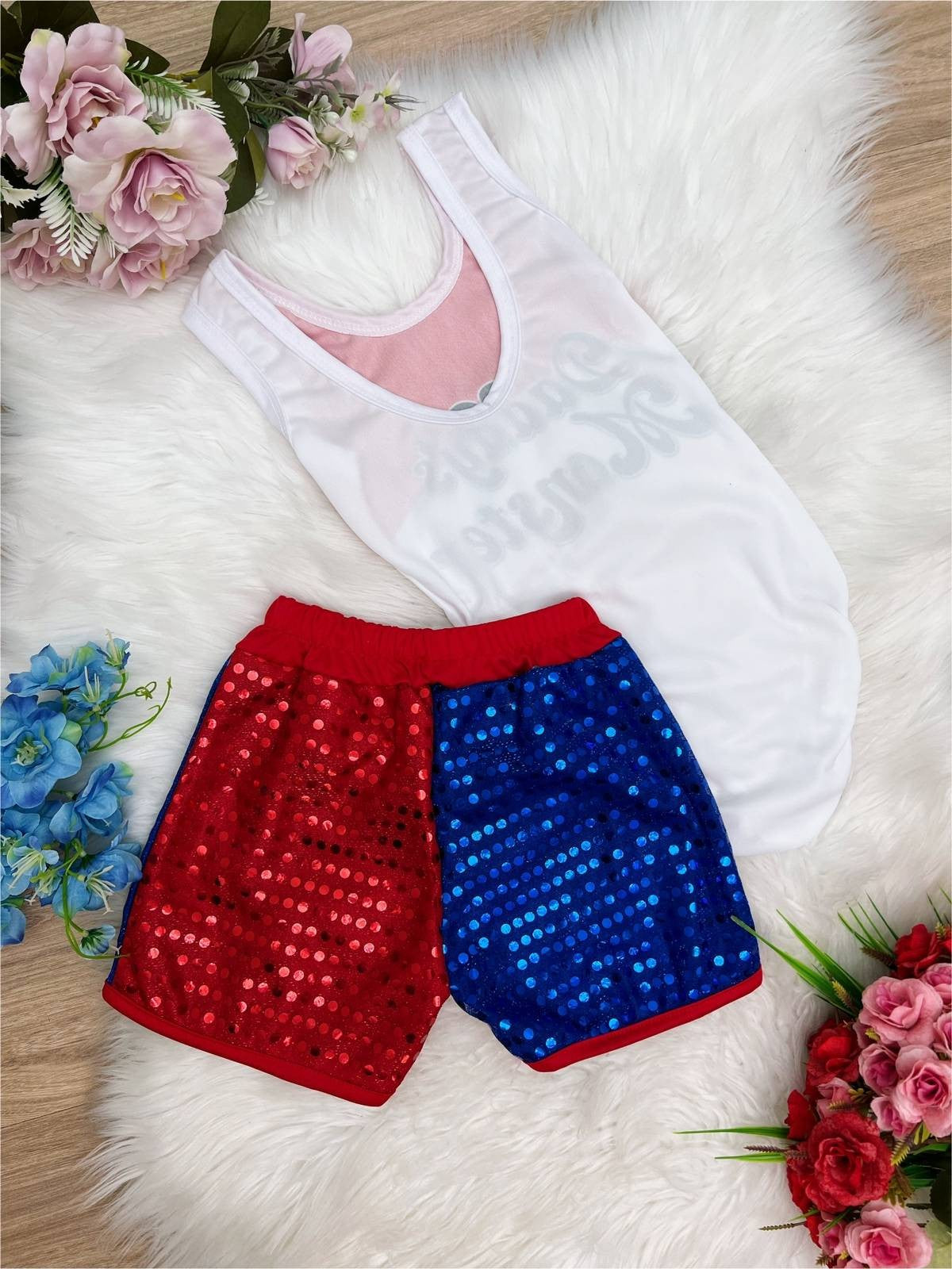 Fantasia Infantil Arlequina com Brilho em Body e Shorts