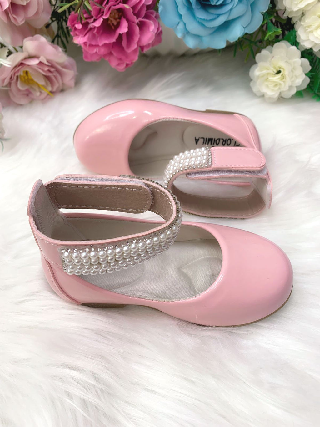 Sapatinho Infantil Rosa Verniz com Tornozeleira e Aplique de Pérolas e Strass