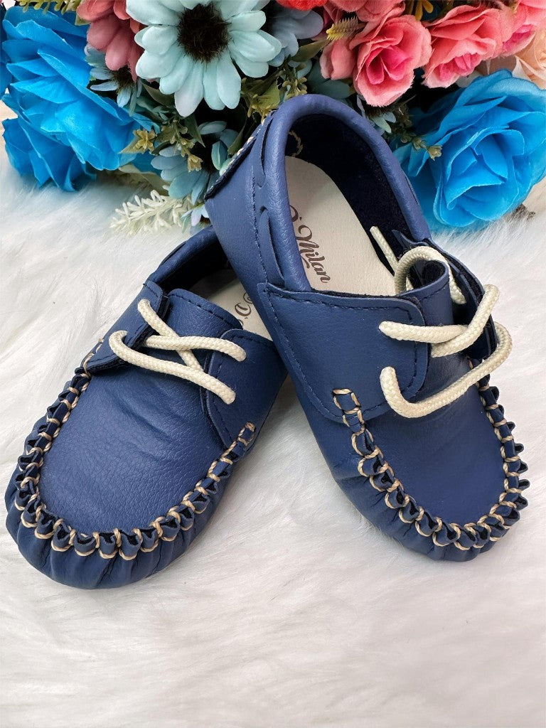 Mocassim Azul Marinho de Couro Sintético com Cadarço para Príncipes