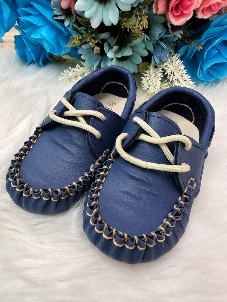 Mocassim Azul Marinho de Couro Sintético com Cadarço para Príncipes